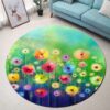 Watercolor Colorful Flowers Round Carpet Floor Rug Living Room Bedroom Decor Round Area Rug Carpet