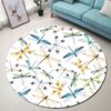 Watercolor Dragonfly Round Carpet Floor Rug Living Room Bedroom Decor Round Area Rug Carpet