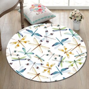 Watercolor Dragonfly Round Carpet Floor Rug Living Room Bedroom Decor Round Area Rug Carpet