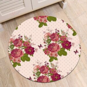 Watercolor Floral Butterfly 2 Round Carpet Floor Rug Living Room Bedroom Decor Round Area Rug Carpet