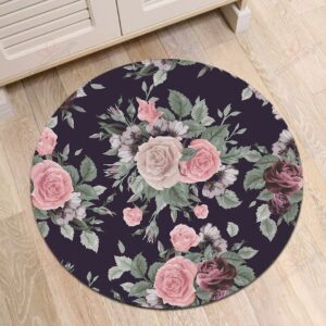 Watercolor Floral Peony Round Carpet Floor Rug Living Room Bedroom Decor Round Area Rug Carpet
