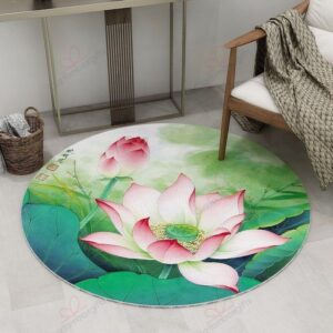 Watercolor Lotus Flower Round Carpet Floor Rug Living Room Bedroom Decor Round Area Rug Carpet