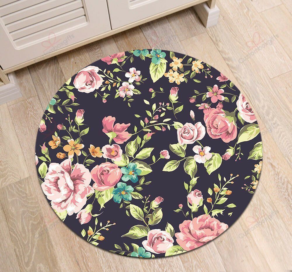 Watercolor Pink Floral Round Carpet Floor Rug Living Room Bedroom Decor Round Area Rug Carpet