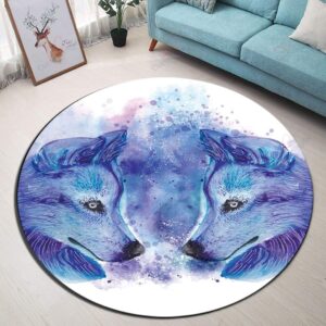 Watercolor Two Wild Wolf Round Carpet Floor Rug Living Room Bedroom Decor Round Area Rug Carpet