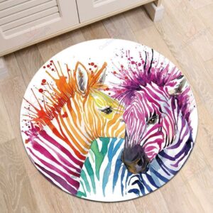 Watercolor Two Zebras Round Carpet Floor Rug Living Room Bedroom Decor Round Area Rug Carpet
