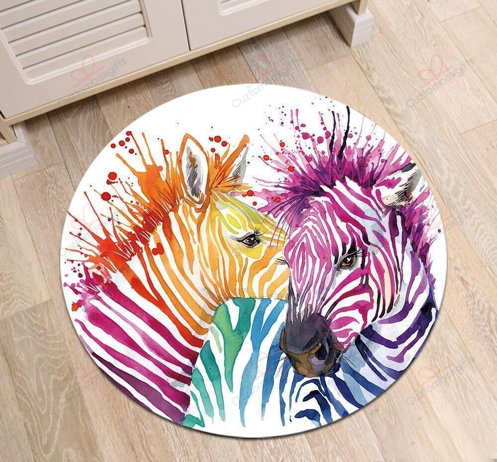 Watercolor Two Zebras Round Carpet Floor Rug Living Room Bedroom Decor Round Area Rug Carpet Watercolor Two Zebras Round Carpet Floor Rug Living Room Bedroom Decor Round Area Rug Carpet