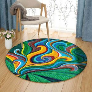 Weed Pattern Round Carpet Floor Rug Living Room Bedroom Decor Round Area Rug Carpet