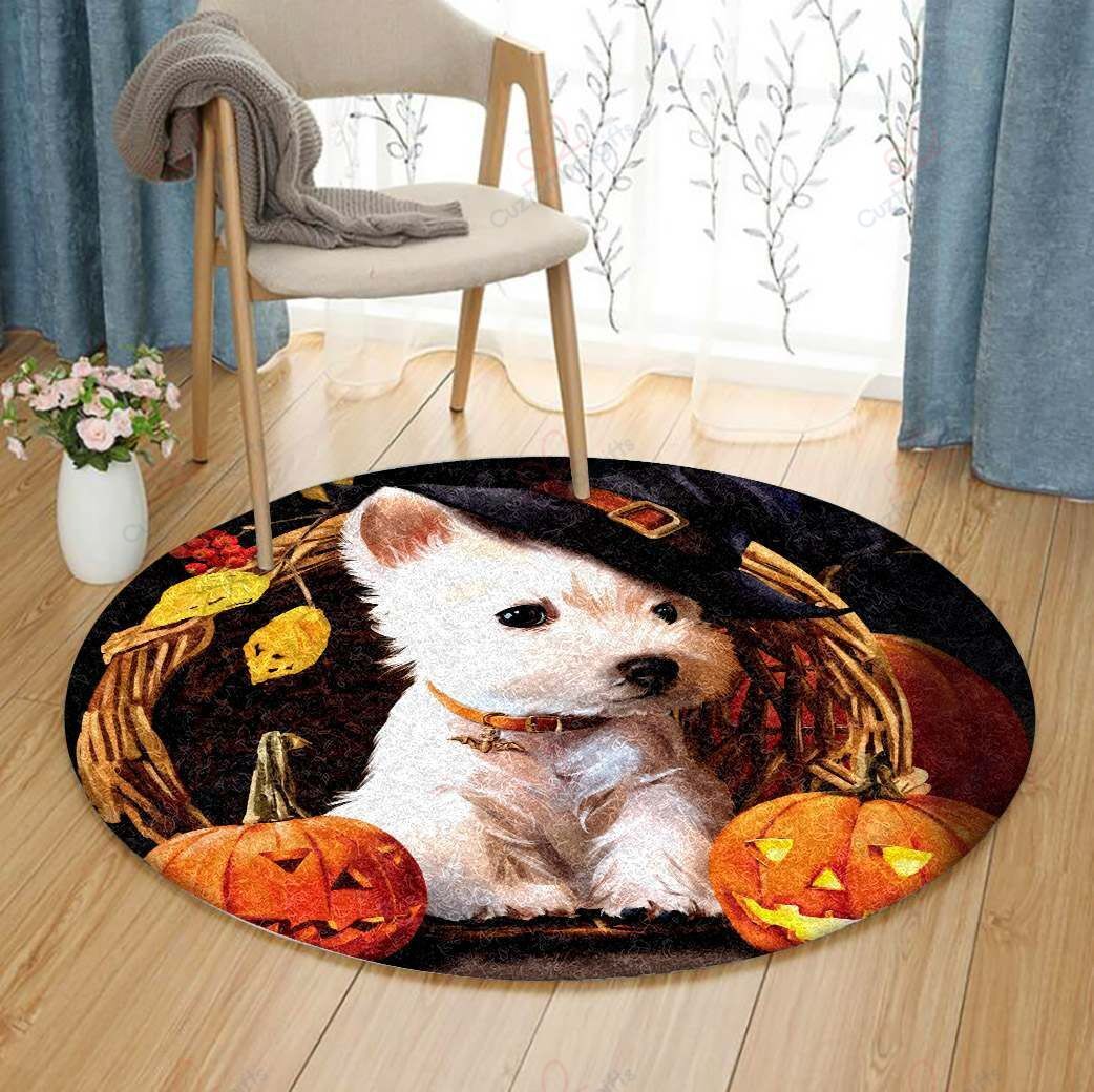 West Highland White Terrier Halloween Round Carpet Floor Rug Living Room Bedroom Decor Round Area Rug Carpet West Highland White Terrier Halloween Round Carpet Floor Rug Living Room Bedroom Decor Round Area Rug Carpet