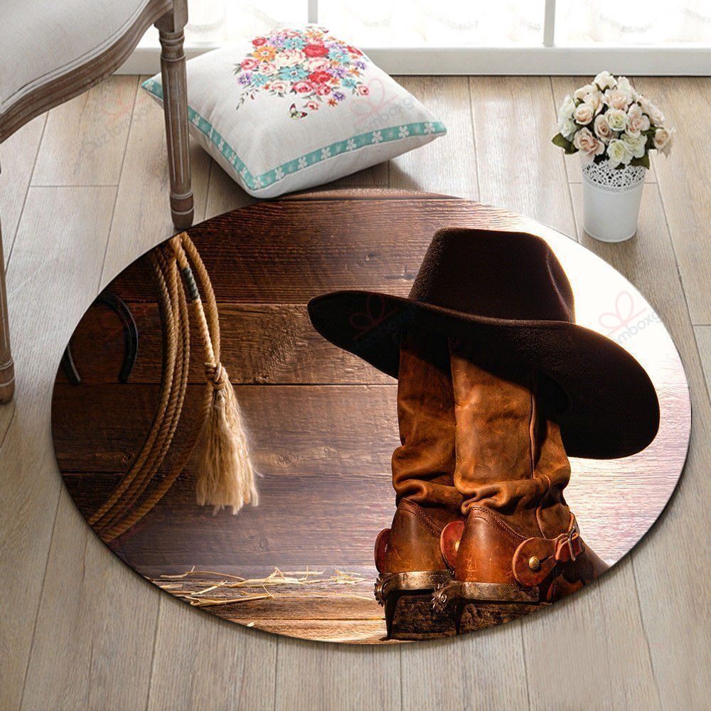 West Rodeo Cowboy Hat On Boots Round Carpet Floor Rug Living Room Bedroom Decor Round Area Rug Carpet West Rodeo Cowboy Hat On Boots Round Carpet Floor Rug Living Room Bedroom Decor Round Area Rug Carpet