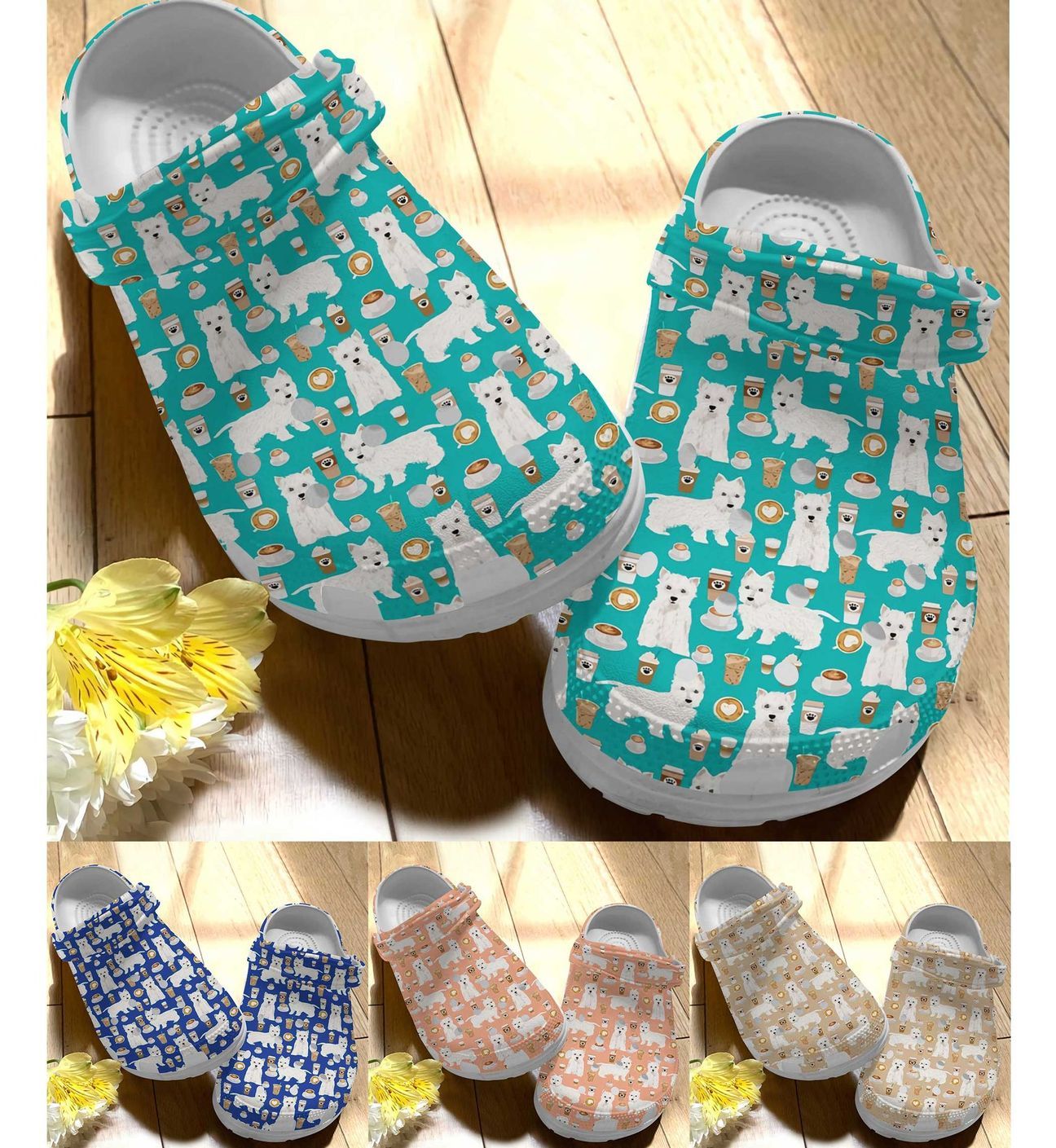 Westie Personalize Clog Custom Crocs Fashionstyle Comfortable For Women Men Kid Print 3D Whitesole Westie And Coffee Westie Personalize Clog Custom Crocs Fashionstyle Comfortable For Women Men Kid Print 3D Whitesole Westie And Coffee