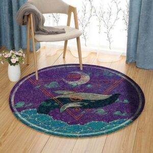 Whale And Beach Round Carpet Floor Rug Living Room Bedroom Decor Round Area Rug Carpet