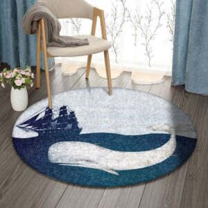 Whale And Boat Round Carpet Floor Rug Living Room Bedroom Decor Round Area Rug Carpet