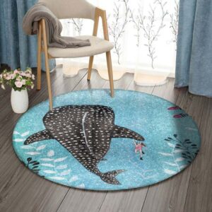 Whale And Girl Round Carpet Floor Rug Living Room Bedroom Decor Round Area Rug Carpet