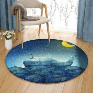 Whale And Moon Round Carpet Floor Rug Living Room Bedroom Decor Round Area Rug Carpet