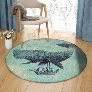 Whale Balloon Round Carpet Floor Rug Living Room Bedroom Decor Round Area Rug Carpet