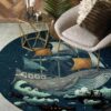Whale Ship Round Carpet Floor Rug Living Room Bedroom Decor Round Area Rug Carpet