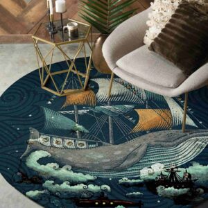 Whale Ship Round Carpet Floor Rug Living Room Bedroom Decor Round Area Rug Carpet