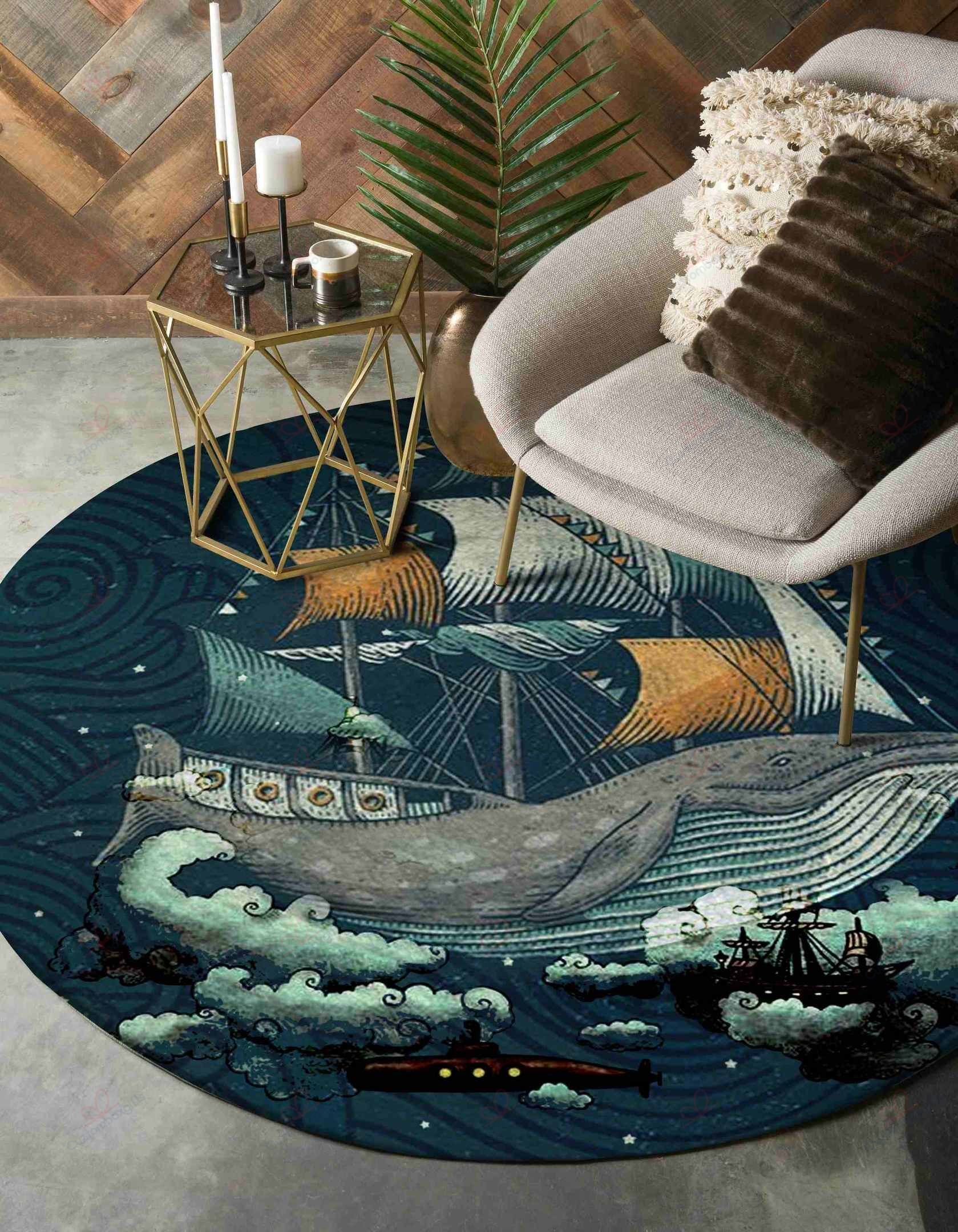 Whale Ship Round Carpet Floor Rug Living Room Bedroom Decor Round Area Rug Carpet Whale Ship Round Carpet Floor Rug Living Room Bedroom Decor Round Area Rug Carpet