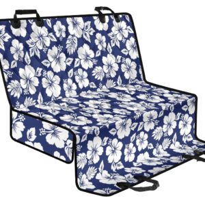 White Blue Hibiscus Floral Pattern Print Pet Car Back Seat Cover - 10c0244af3c3