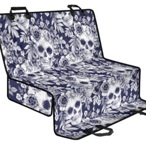 White Blue Skull Floral Pattern Print Pet Car Back Seat Cover - 4a2b31eb66cc