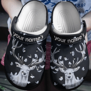 White Deer And Butterfly Crocs Clog Shoes Crocbland Clog Birthday Gifts For Girl Daughter Sister