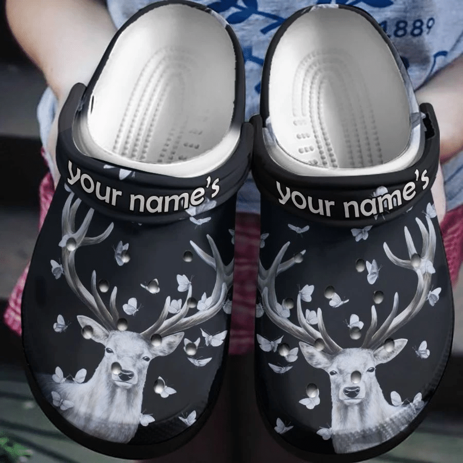 White Deer And Butterfly Crocs Clog Shoes Crocbland Clog Birthday Gifts For Girl Daughter Sister White Deer And Butterfly Crocs Clog Shoes Crocbland Clog Birthday Gifts For Girl Daughter Sister