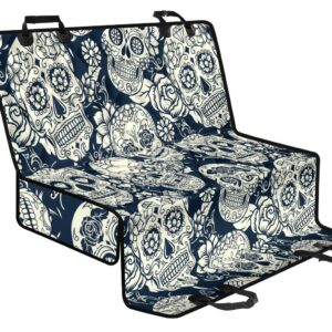 White Floral Sugar Skull Pattern Print Pet Car Back Seat Cover - ab85672e4b02
