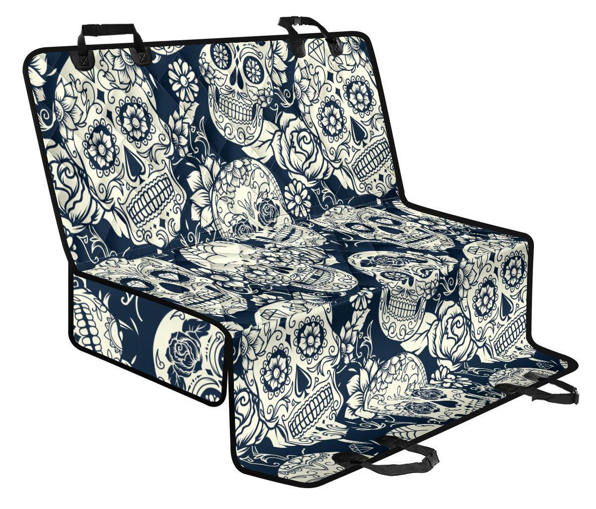 White Floral Sugar Skull Pattern Print Pet Car Back Seat Cover - ab85672e4b02 White Floral Sugar Skull Pattern Print Pet Car Back Seat Cover - ab85672e4b02