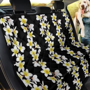 White Plumeria Flowers On Black Design Car Back Seat Cover Dog Car Seat Covers - 28df5b50acfd