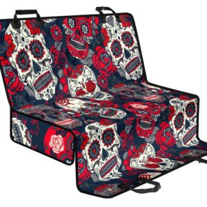 White Red Sugar Skull Pattern Print Pet Car Back Seat Cover - bae61975b840