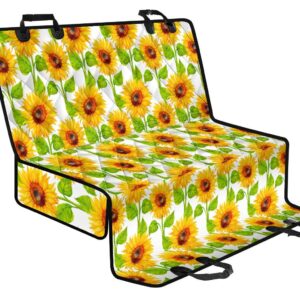 White Watercolor Sunflower Pattern Print Pet Car Back Seat Cover - 44edd6942bda
