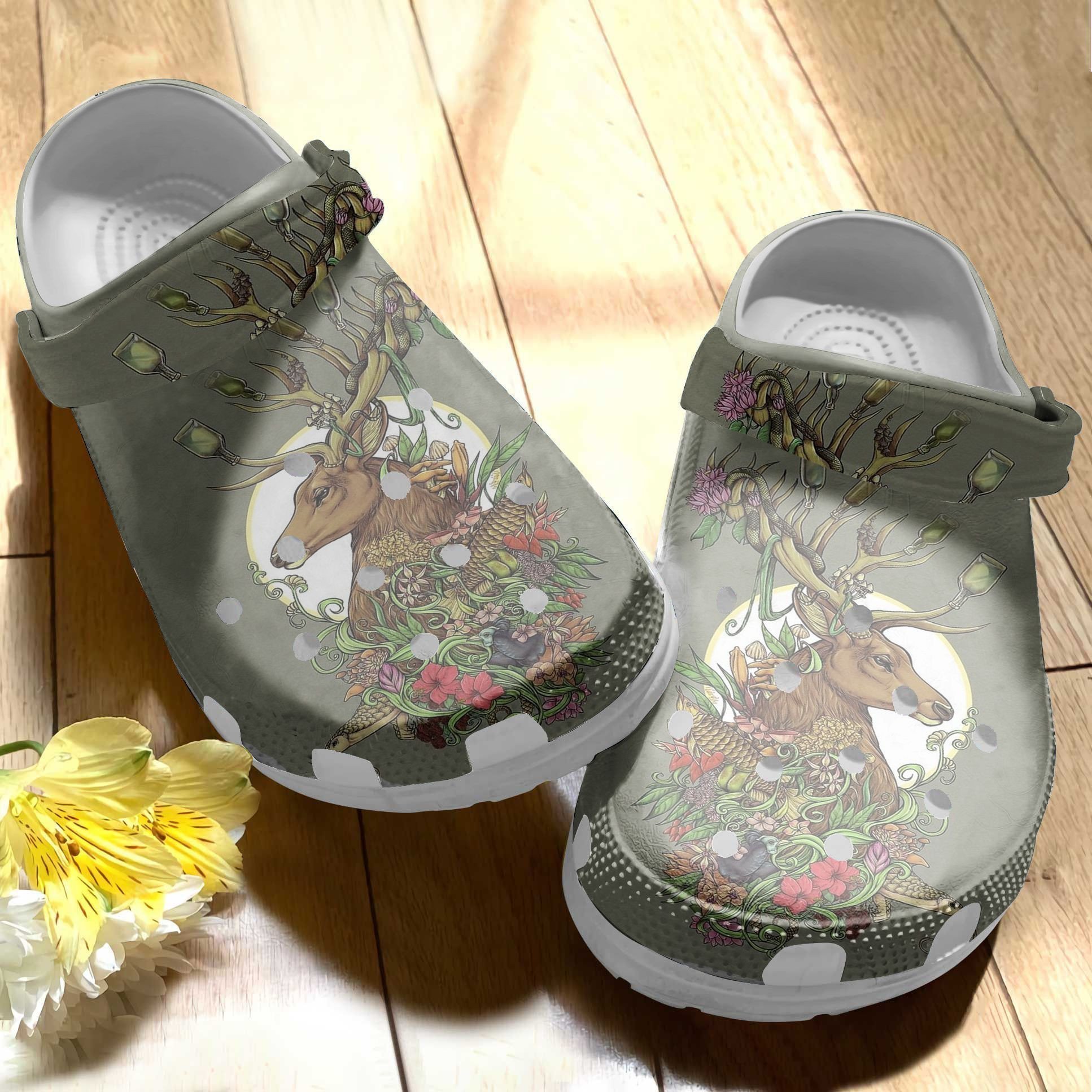 Wild Deer With Fish Flower Crocs Clog Shoes Crocbland Clog Birthday Gifts Father Grandpa For Mens And Womens Wild Deer With Fish Flower Crocs Clog Shoes Crocbland Clog Birthday Gifts Father Grandpa For Mens And Womens