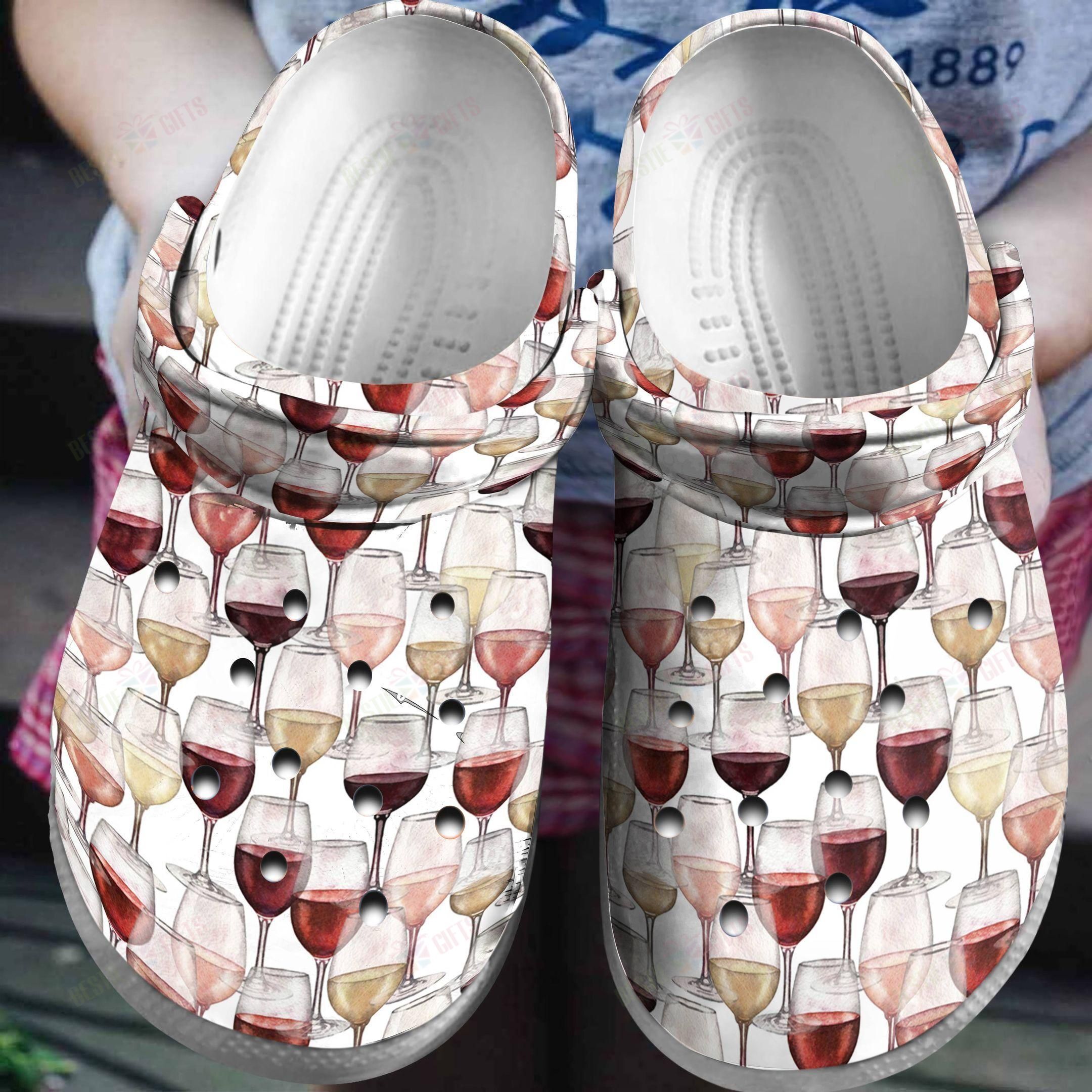 Wine Crocs Clog Classic Clog Wine Galss Pattern Style Shoes Wine Crocs Clog Classic Clog Wine Galss Pattern Style Shoes