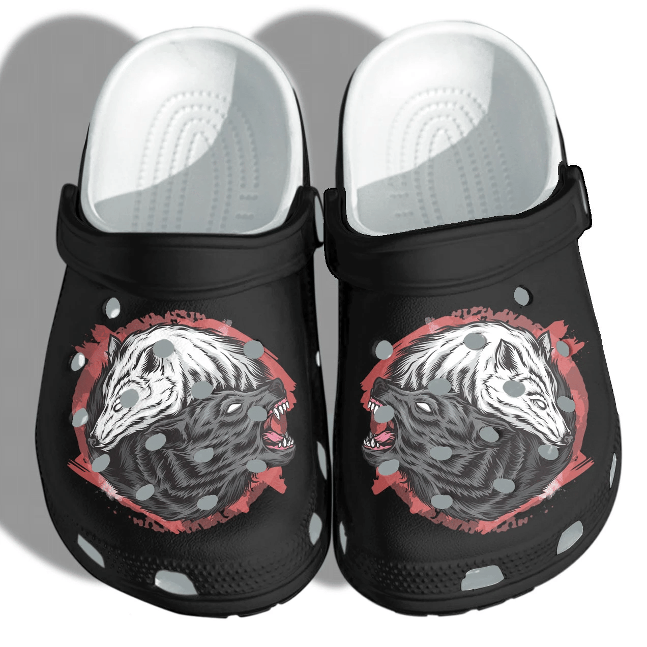 Wolf Couple Shoes Crocs Clog Camping – Black White Wolf Yin Yang Croc Shoes Gifts For Husband Wife Family Wolf Couple Shoes Crocs Clog Camping – Black White Wolf Yin Yang Croc Shoes Gifts For Husband Wife Family