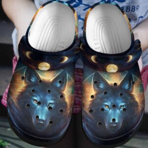 Wolf Personalized Clog Custom Crocs Comfortablefashion Style Comfortable For Women Men Kid Print 3D The Moon Wolf