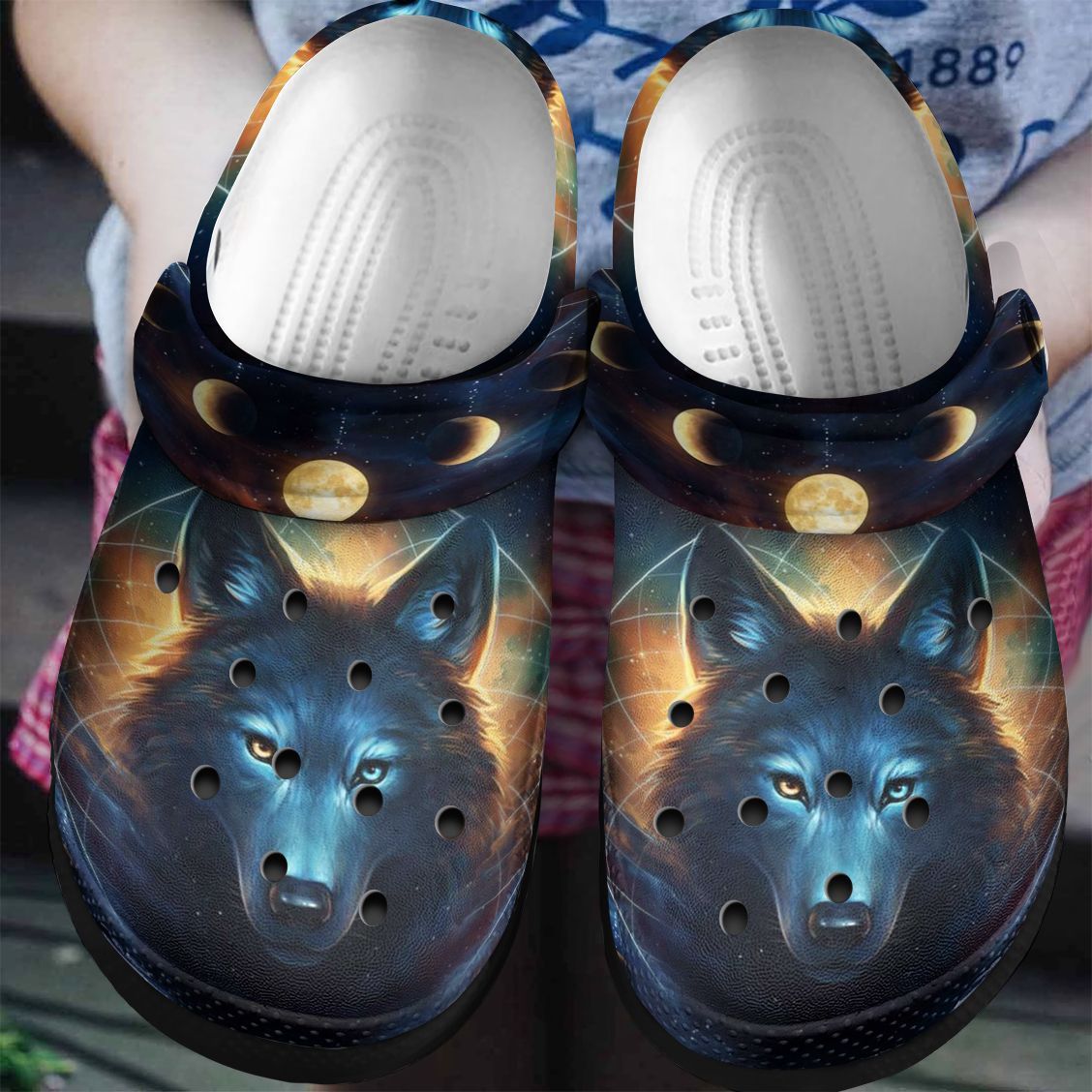 Wolf Personalized Clog Custom Crocs Comfortablefashion Style Comfortable For Women Men Kid Print 3D The Moon Wolf Wolf Personalized Clog Custom Crocs Comfortablefashion Style Comfortable For Women Men Kid Print 3D The Moon Wolf