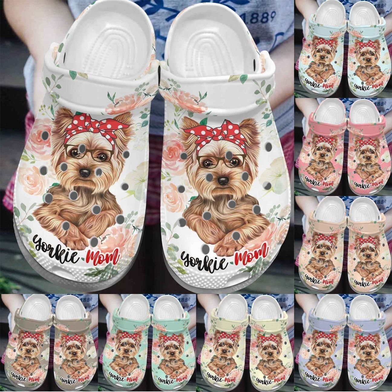 Yorkie Personalize Clog Custom Crocs Fashionstyle Comfortable For Women Men Kid Print 3D Whitesole Floral Yorkie Mom Yorkie Personalize Clog Custom Crocs Fashionstyle Comfortable For Women Men Kid Print 3D Whitesole Floral Yorkie Mom
