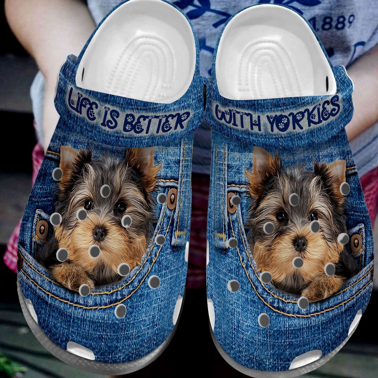 Yorkshire Personalize Clog Custom Crocs Fashionstyle Comfortable For Women Men Kid Print 3D Yorkie In Jeans Yorkshire Personalize Clog Custom Crocs Fashionstyle Comfortable For Women Men Kid Print 3D Yorkie In Jeans